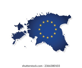 Vector illustration with isolated map of member of European Union - Estonia. Modern concept with EU flag and yellow stars on blue background