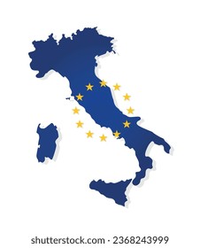 Vector illustration with isolated map of member of European Union - Italy. Italian concept decorated by the EU flag with yellow stars on dark blue background