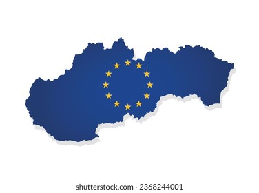 Vector illustration with isolated map of member of European Union - Slovakia. Slovak concept decorated by the EU flag with yellow stars on blue background