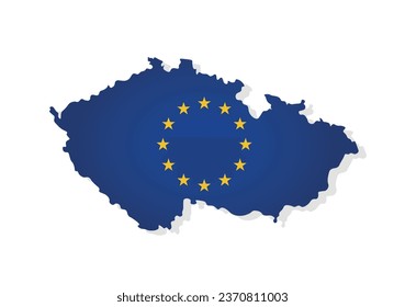 Vector illustration with isolated map of member of European Union - Czech Republic. Belgian concept decorated by the EU flag with yellow stars on blue background