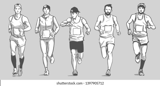 Vector Illustration Of Isolated Marathon Long Distance Runners