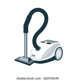Vector illustration of isolated modern grey silver vacuum cleaner in cartoon style on white background.