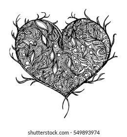
vector illustration isolated monochrome. Decoration, tattoo, print, t-shirt, textile, souvenir, symbol, sacred, energy, ethnic, mascot, tribal, beauty, tree, heart, core, soul,  bosom, love, amour