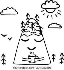 Vector illustration of isolated mountains, hill top or nature landscape. Camping landscape and hiking illustration. Outdoor travel, adventure, tourism, climbing design elements.
