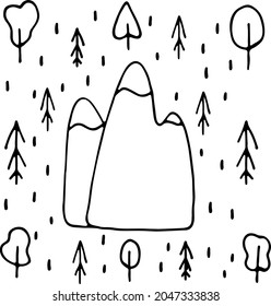 Vector illustration of isolated mountains, hill top or nature landscape. Camping landscape and hiking illustration. Outdoor travel, adventure, tourism, climbing design elements.