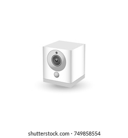 vector illustration isolated musical column in the shape of a cube of white color with shadows with a round speaker on a white background.