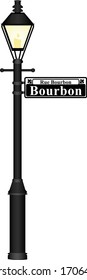 A Vector Illustration Of An Isolated New Orleans Bourbon Street Lamp Post And Street Sign.