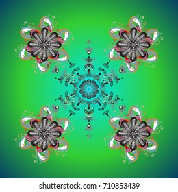 Vector illustration. Isolated nice snowflakes on colorful background. Winter snowflake, vector background. Repeated texture for surface, wrapping paper, on background.