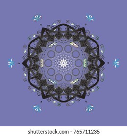 Vector illustration. Isolated nice snowflakes on colorful background. Winter snowflake, vector background. Repeated texture for surface, wrapping paper, on violet, gray and blue colors.
