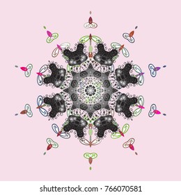 Vector illustration. Isolated nice snowflakes on colorful background. Winter snowflake, vector background. Repeated texture for surface, wrapping paper, on neutral, gray and white colors.