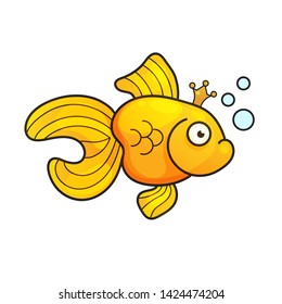 Vector Illustration Isolated On Background Goldfish Aquarium Fish Silhouette Illustration. Colorful Aquarium Fish Icon For Your Design