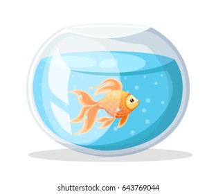 Vector illustration isolated on background Goldfish aquarium fish silhouette illustration. Colorful cartoon flat aquarium fish icon for your design