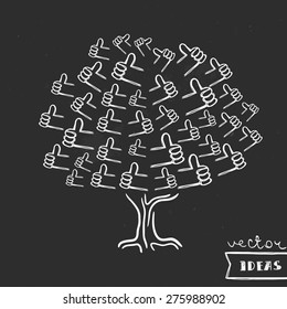 Vector illustration isolated on black, social media growth concept, hand-drawn likes tree