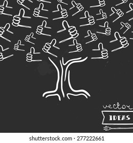 Vector illustration isolated on black, social media growth concept, hand-drawn likes tree