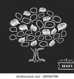 Vector illustration isolated on black, social media, brainstorm and communication tree concept