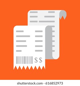 Vector illustration isolated on a colored background. Invoice, payment  sconcept, icon. Bill, financial check, reciept. 