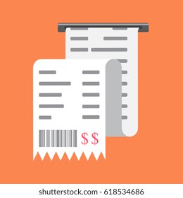 Vector illustration isolated on a colored background. Invoice, payment  sconcept, icon. Bill, financial check, reciept. 