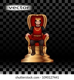 Vector illustration isolated on a transparent background-the King in the crown sits on the Golden throne, the ruler of the monarchy, a symbol of the power of governance in the ancient state.