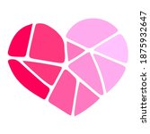 Vector illustration isolated on white. Icon of heart consisting of segments in shades of pink. Sign of broken heart. Theme of Valentine