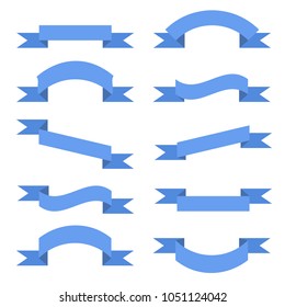 Vector illustration isolated on white background. Set for text or label. Blue curved ribbon. Banner with place for text