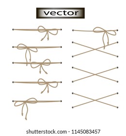 Vector illustration isolated on white background cord seam for connection tied on bow.