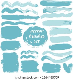 Vector illustration isolated on white background. Collection of dirty elements for your design. Large set of two-color brushes, lines. Mint Shades