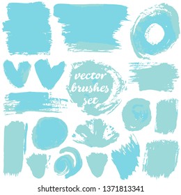 Vector illustration isolated on white background. Collection of dirty elements for your design. Large set of two-color brushes, inks and lines. Mint Shades