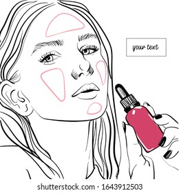 vector illustration isolated on white background cosmetics advertising girl with place for text. you can change the color bottle. Bottle for cosmetics. Beauty Industry, Makeup, Care