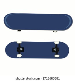Vector illustration isolated on white background blue skateboard with front and back