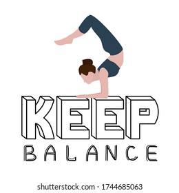 Ilustración vectorial aislada en el fondo blanco de la letra dibujada a mano mantener el equilibrio, yoga