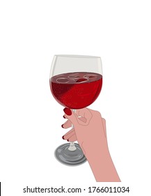 vector illustration isolated on a white background a glass of red wine with ice in hand