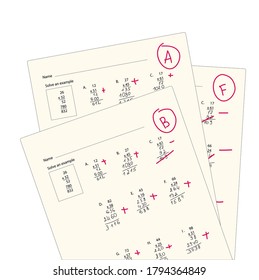 vector illustration isolated on white background forms of mathematical examples with solution and assessment