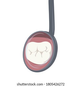 vector illustration isolated on white background tooth in a dental mirror