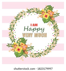 Vector illustration isolated on a white background. Lettering I happy very much. Perfect for greeting cards, party invitations, posters, stickers, pin, scrapbooking, icons.