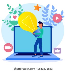 Vector illustration isolated on white background. Social media influencers are at work. create content, idea, videos, promotions, and more.