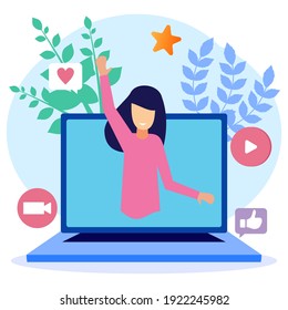 Vektorgrafik einzeln auf weißem Hintergrund. Einflussgrößen der sozialen Medien sind am Werk. Erstellen Sie Inhalte, Videos, Promotionen und mehr.