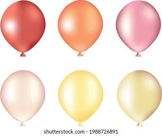 Vector illustration isolated on a white background six mother of pearl balloons:red, orange, lilac, pink, yellow, and gold.It can be used for postcards, posters, illustrations for magazines, books, an