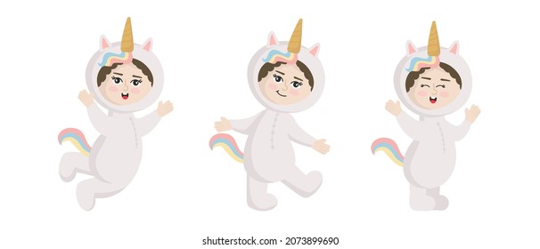 Vektorgrafik einzeln auf weißem Hintergrund - Kind in Tierkostümen. Cute Cartoon Baby in einer einzigartigen Kostüme in verschiedenen Posen

