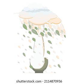 Vector illustration isolated on white background.Leaves.Clouds.Astract image of a tree in autumn.September.For calendar design,textile print,notebook cover, wrapping papers,cards