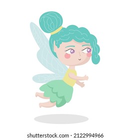 Vector illustration isolated on white background Cartoon fairy with colored hair. Fairy tale concept for design of children's clothes, stickers, invitations