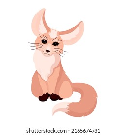 Vector illustration isolated on white background. Funny fennec in cartoon style. Desert fox.