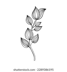 Ilustración vectorial aislada en fondo blanco. Filas negras de los iconos de las flores. Vector aislado de elementos florales.