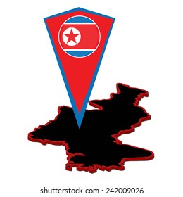 Vector illustration, isolated on white background. DPRK map and marker for map. Ambience silhouette in North Korea (Democratic People's Republic of Korea).