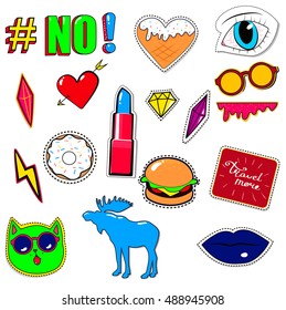 Vector illustration isolated on white background. Fashion patch .Set of stickers in cartoon 80s-90s comic style.