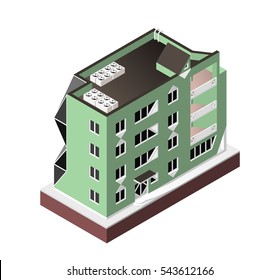 Vector illustration isolated on white background. Isometric icon representing modern house. Urban dwelling Building with a windows and air-conditioning