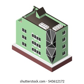 Vector illustration isolated on white background. Isometric icon representing modern house. Urban dwelling Building with a windows and air-conditioning