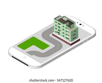 Vector illustration isolated on white background. Isometric icon representing modern house. Urban dwelling Building with a windows and air-conditioning