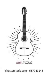 Vector illustration isolated on the white background - Acoustic guitar 