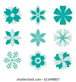 Vector illustration isolated on white background. Set of colorful floral icons.