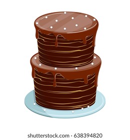 Vector illustration. Isolated on white background. Sweet biscuit cake with glaze for birthday or wedding holiday, party. 